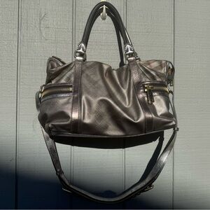Burberry Metallic Gray Smoke Plaid Oversized Shoulder Bag